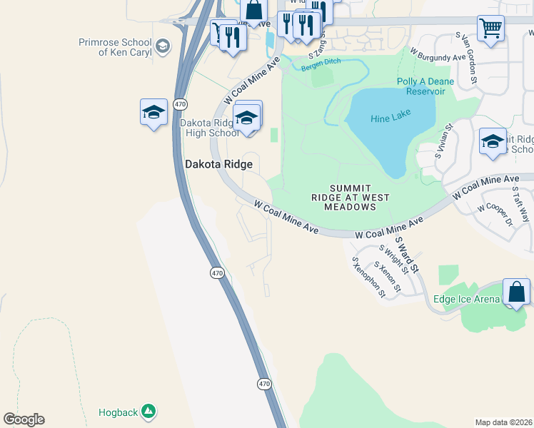 map of restaurants, bars, coffee shops, grocery stores, and more near 13310 West Coal Mine Avenue in Littleton
