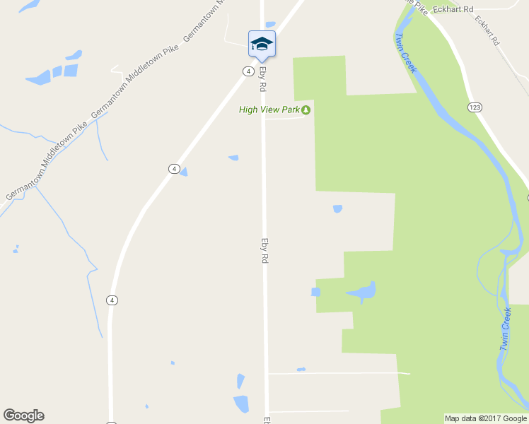 map of restaurants, bars, coffee shops, grocery stores, and more near 9610 Eby Road in Germantown
