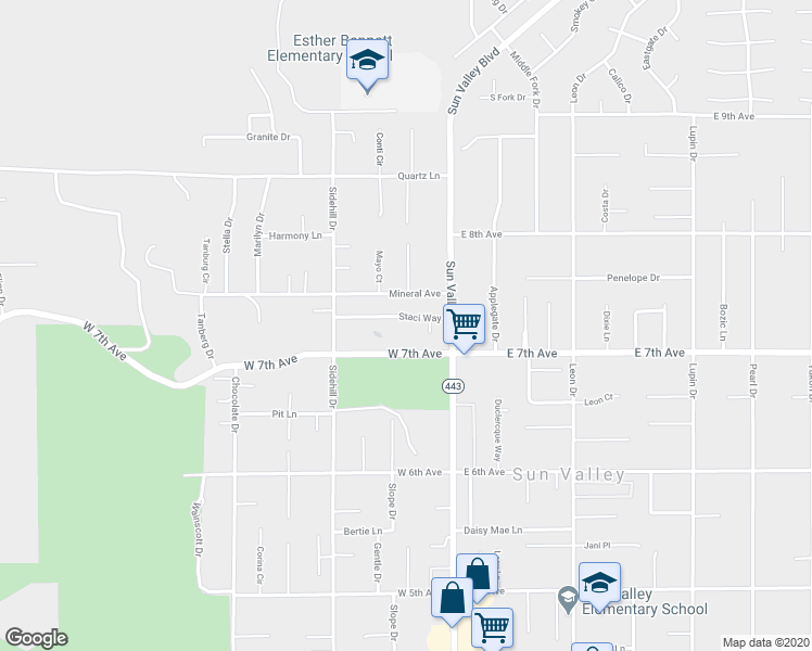 map of restaurants, bars, coffee shops, grocery stores, and more near 140 Staci Way in Sun Valley
