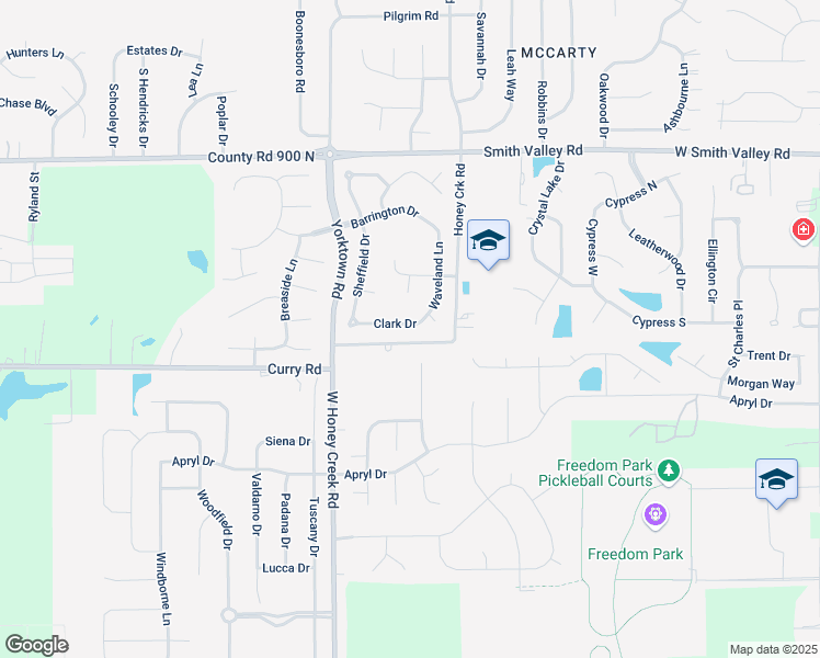 map of restaurants, bars, coffee shops, grocery stores, and more near 1131 Clark Drive in Greenwood