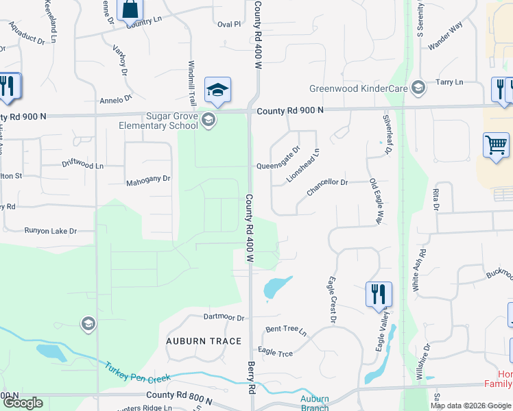 map of restaurants, bars, coffee shops, grocery stores, and more near 987 Berry Road in Greenwood