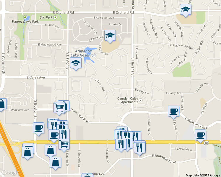 map of restaurants, bars, coffee shops, grocery stores, and more near 6345 South Geneva Circle in Englewood