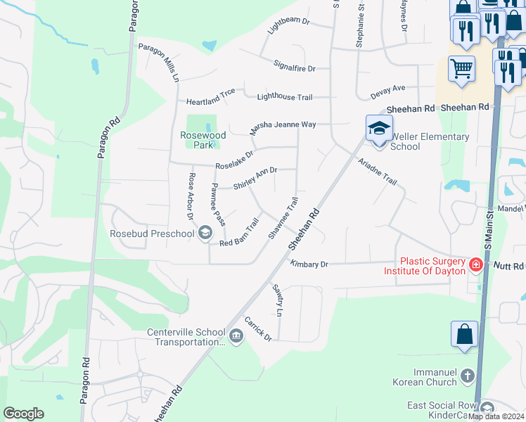 map of restaurants, bars, coffee shops, grocery stores, and more near 321 Village Square Road in Centerville