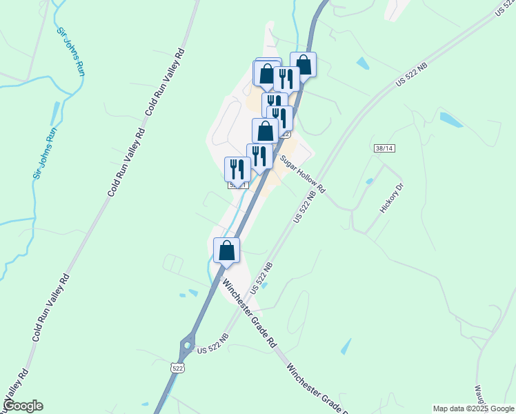 map of restaurants, bars, coffee shops, grocery stores, and more near 1911 Valley Road in Berkeley Springs