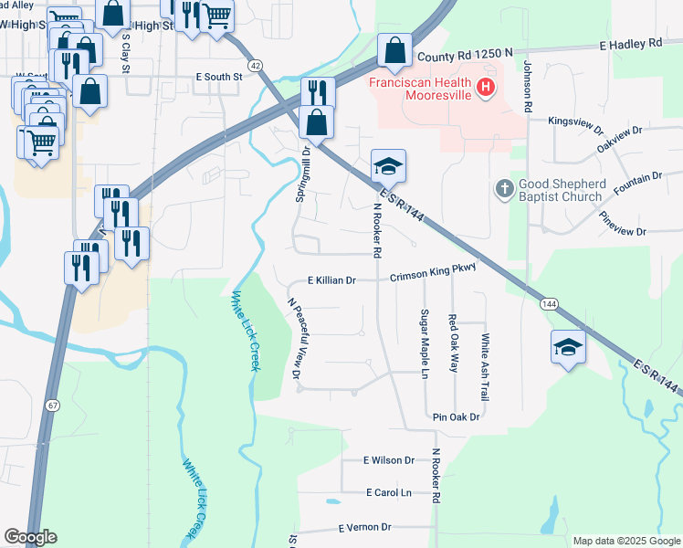 map of restaurants, bars, coffee shops, grocery stores, and more near 1013 East Killian Drive in Mooresville