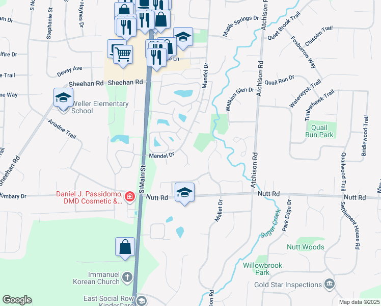map of restaurants, bars, coffee shops, grocery stores, and more near 9610 Sagemeadow Court in Montgomery County