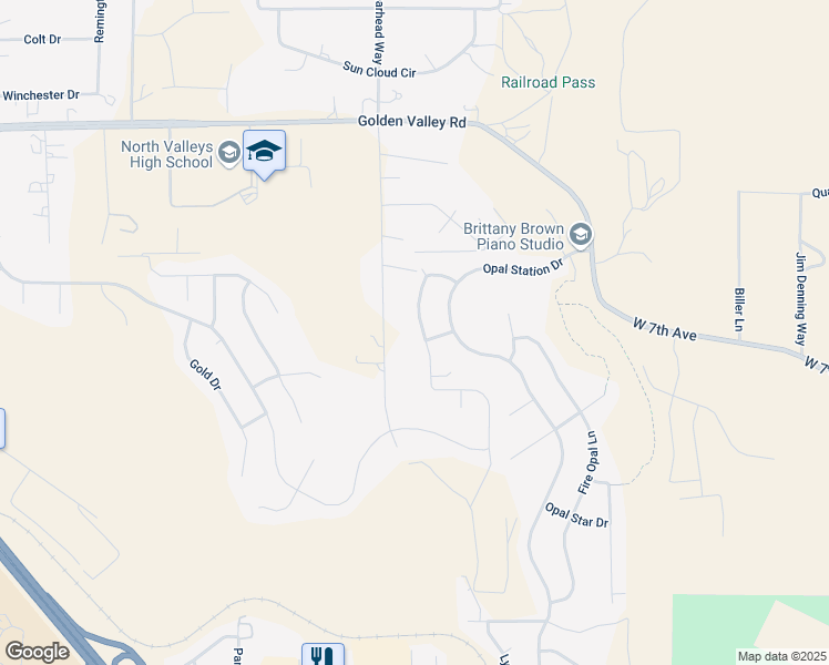 map of restaurants, bars, coffee shops, grocery stores, and more near 8310 Opal Ranch Way in Reno