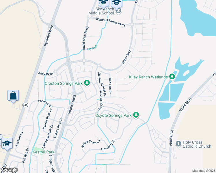 map of restaurants, bars, coffee shops, grocery stores, and more near 6058 Shining Sunset Drive in Sparks