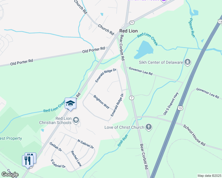 map of restaurants, bars, coffee shops, grocery stores, and more near 7 Winchester Court in Bear