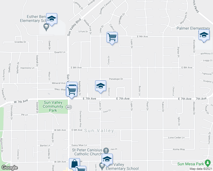 map of restaurants, bars, coffee shops, grocery stores, and more near 215 Dixie Lane in Sun Valley