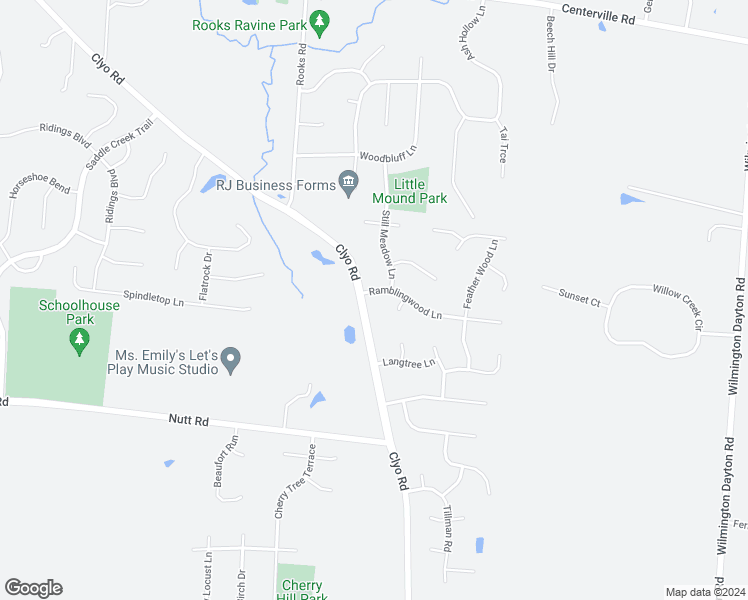 map of restaurants, bars, coffee shops, grocery stores, and more near 2800 Ramblingwood Lane in Dayton