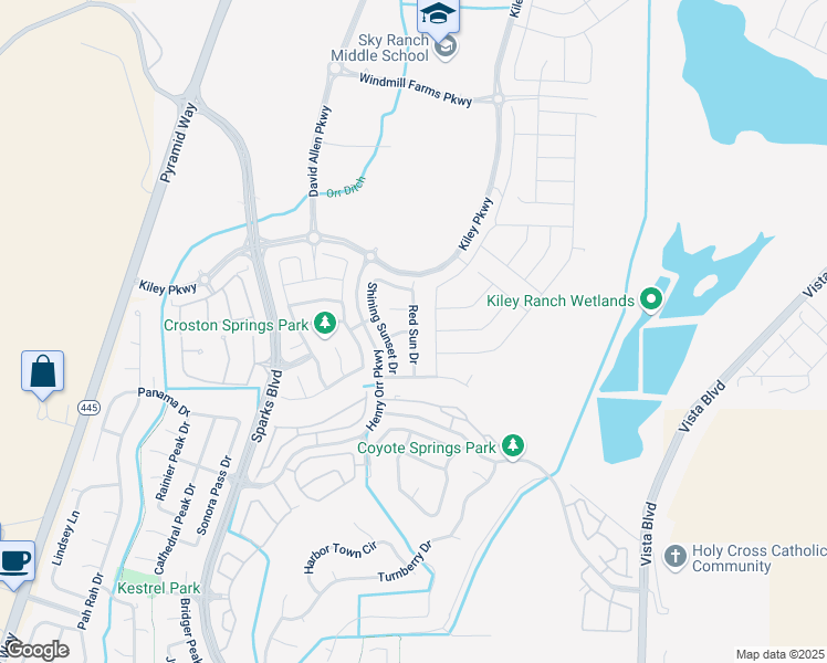 map of restaurants, bars, coffee shops, grocery stores, and more near 6198 Red Sun Drive in Sparks