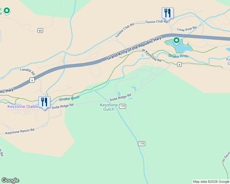 map of restaurants, bars, coffee shops, grocery stores, and more near 31 Wild Irishman Road in Dillon