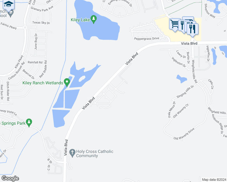 map of restaurants, bars, coffee shops, grocery stores, and more near Vista Boulevard in Sparks