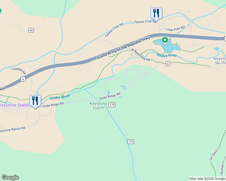 map of restaurants, bars, coffee shops, grocery stores, and more near 1937 Soda Ridge Road in Keystone