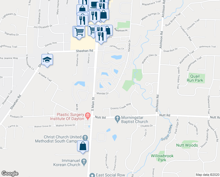 map of restaurants, bars, coffee shops, grocery stores, and more near 323 Lobster Tail in Dayton