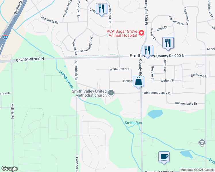 map of restaurants, bars, coffee shops, grocery stores, and more near 984 Old Valley Drive in Greenwood