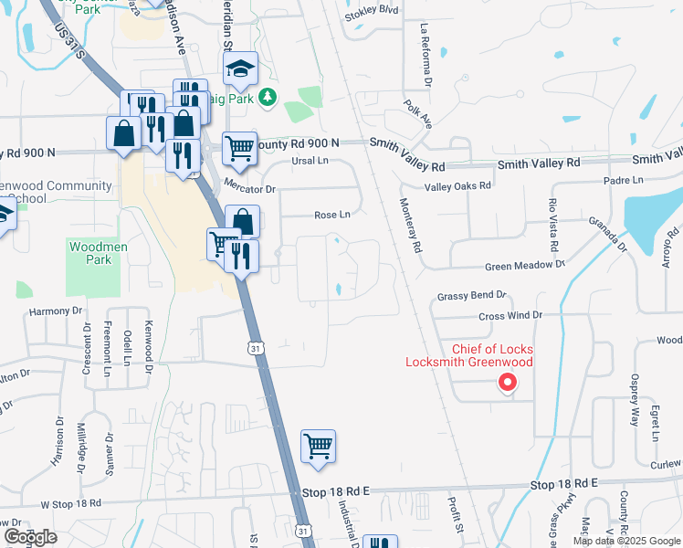 map of restaurants, bars, coffee shops, grocery stores, and more near 270 Celtic Circle in Greenwood