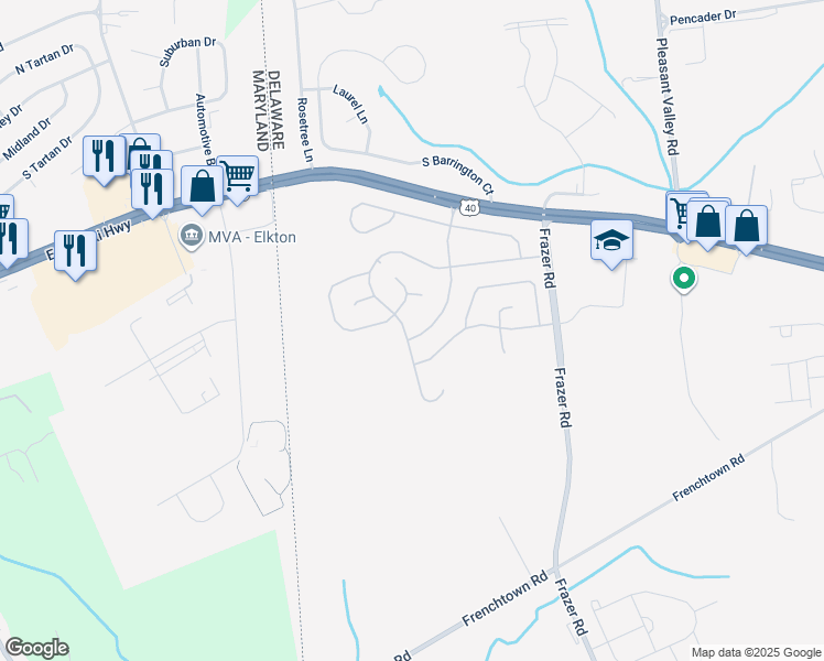 map of restaurants, bars, coffee shops, grocery stores, and more near 22 Cognac Drive in Newark