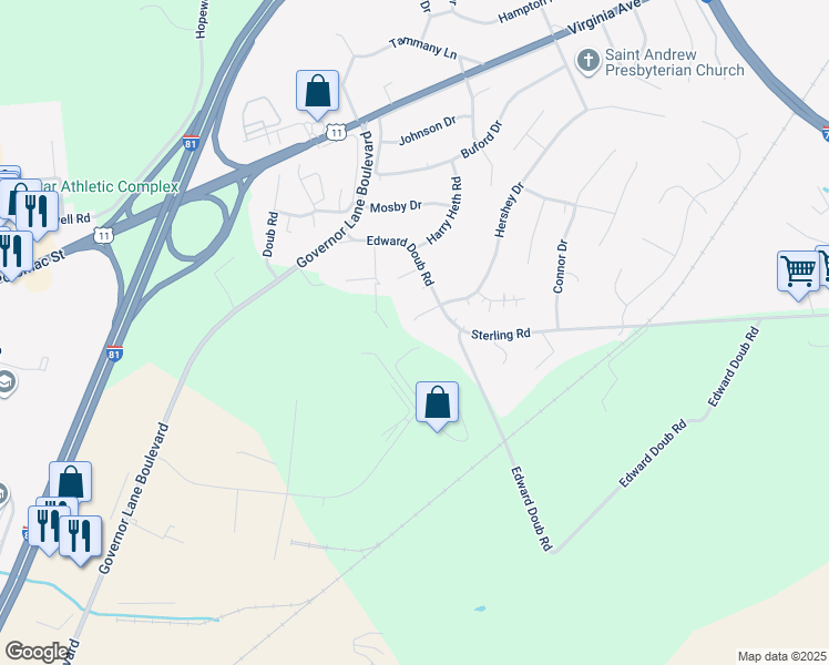 map of restaurants, bars, coffee shops, grocery stores, and more near 16605 Coney Court in Williamsport