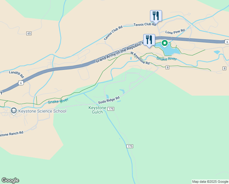 map of restaurants, bars, coffee shops, grocery stores, and more near 1937 Soda Ridge Road in Keystone