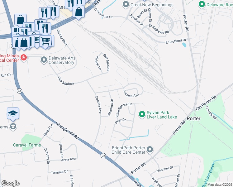 map of restaurants, bars, coffee shops, grocery stores, and more near 29 Monferrato Court in Bear