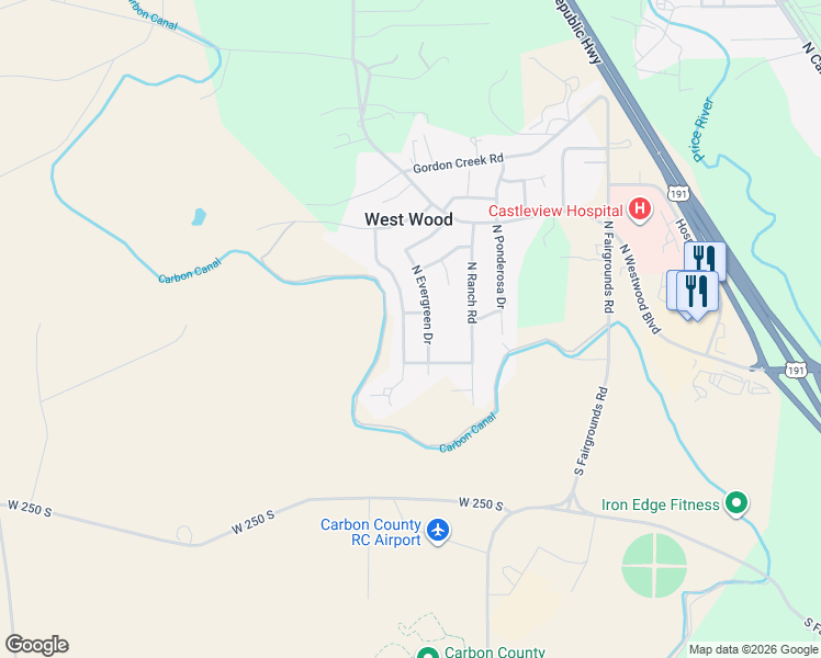 map of restaurants, bars, coffee shops, grocery stores, and more near 108 North Balsam Way in Price