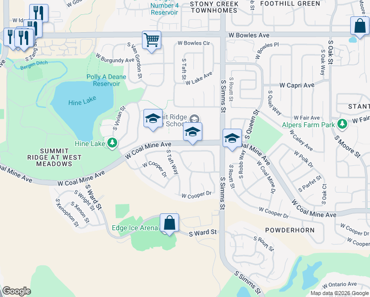 map of restaurants, bars, coffee shops, grocery stores, and more near 11881 West Cooper Avenue in Littleton
