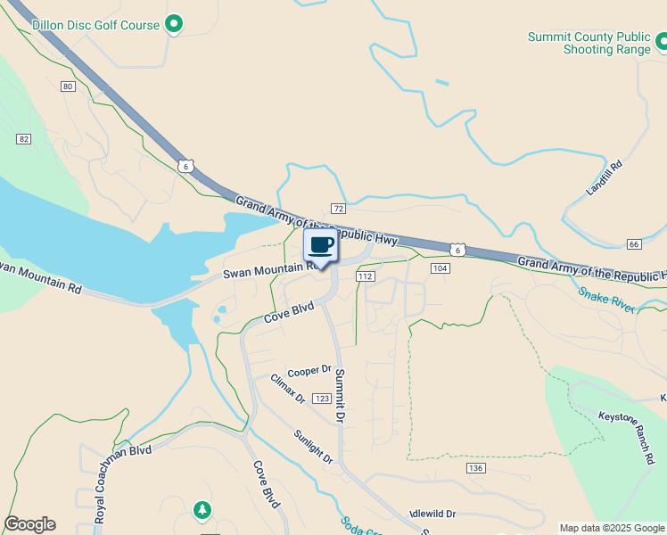 map of restaurants, bars, coffee shops, grocery stores, and more near 100 Cove Boulevard in Dillon