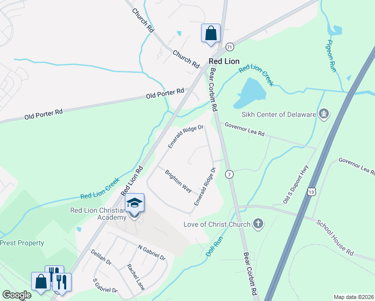 map of restaurants, bars, coffee shops, grocery stores, and more near 10 Winchester Court in Bear