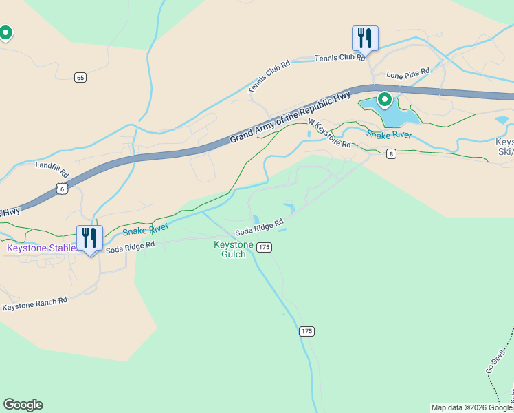 map of restaurants, bars, coffee shops, grocery stores, and more near 31 Wild Irishman Road in Dillon