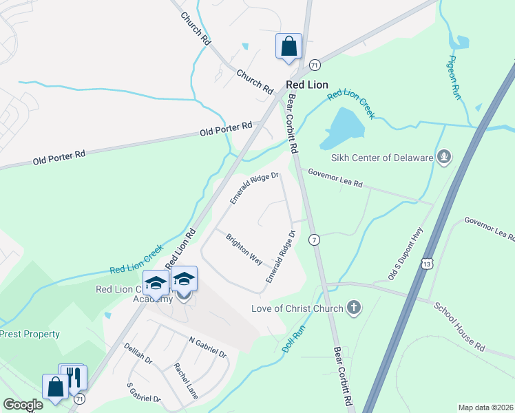map of restaurants, bars, coffee shops, grocery stores, and more near 10 Winchester Court in Bear