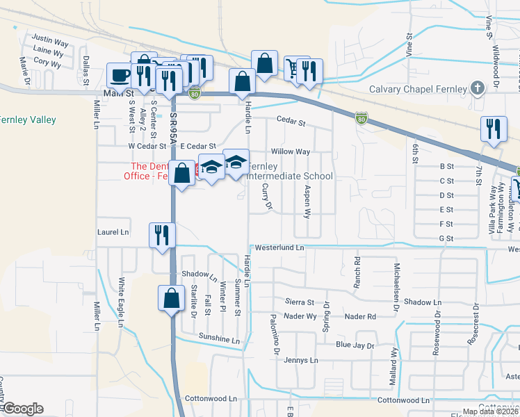 map of restaurants, bars, coffee shops, grocery stores, and more near 345 Dianne Way in Fernley