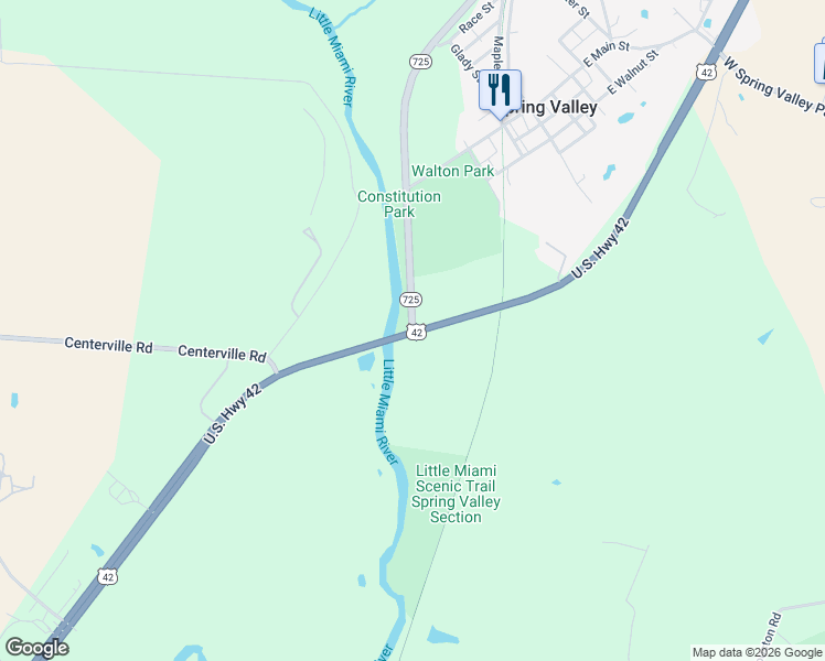 map of restaurants, bars, coffee shops, grocery stores, and more near 1237 Ohio 725 in Spring Valley