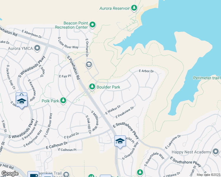 map of restaurants, bars, coffee shops, grocery stores, and more near 6601 South Newbern Court in Aurora
