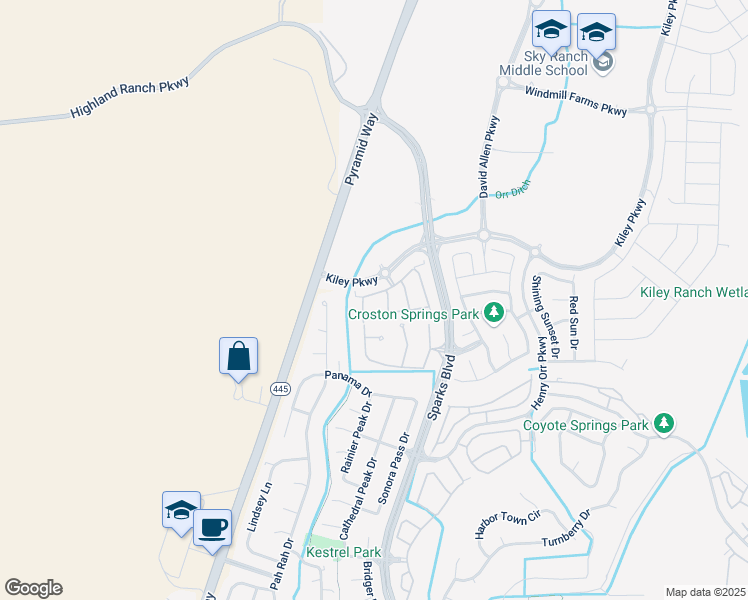 map of restaurants, bars, coffee shops, grocery stores, and more near 3000 Kiley Parkway in Sparks