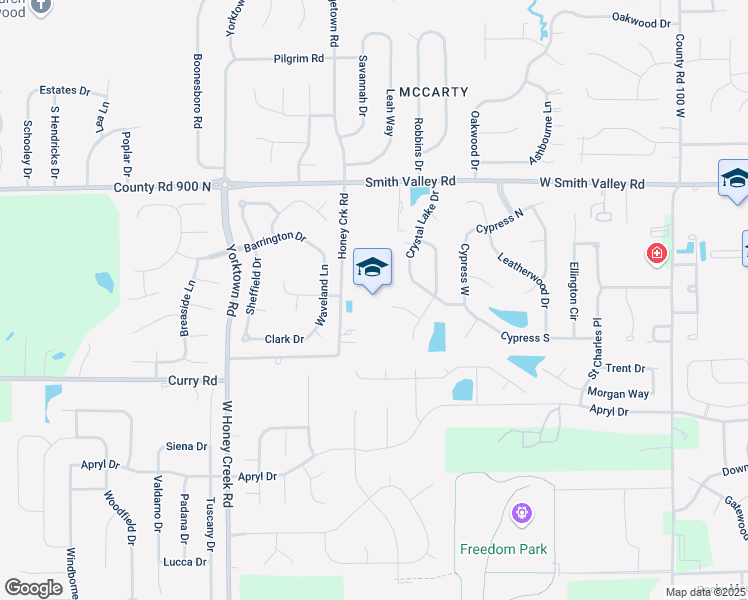 map of restaurants, bars, coffee shops, grocery stores, and more near 899 County Road 150 West in Greenwood