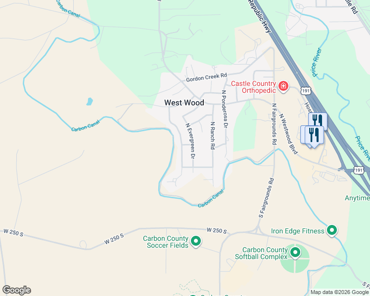 map of restaurants, bars, coffee shops, grocery stores, and more near 126 North Balsam Way in Price