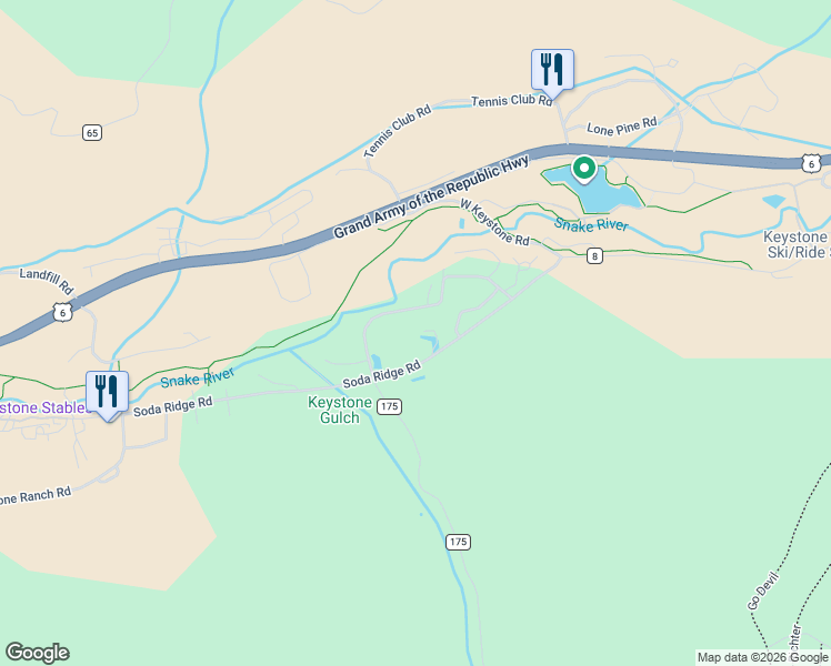 map of restaurants, bars, coffee shops, grocery stores, and more near 197 Wild Iris Lane in Dillon