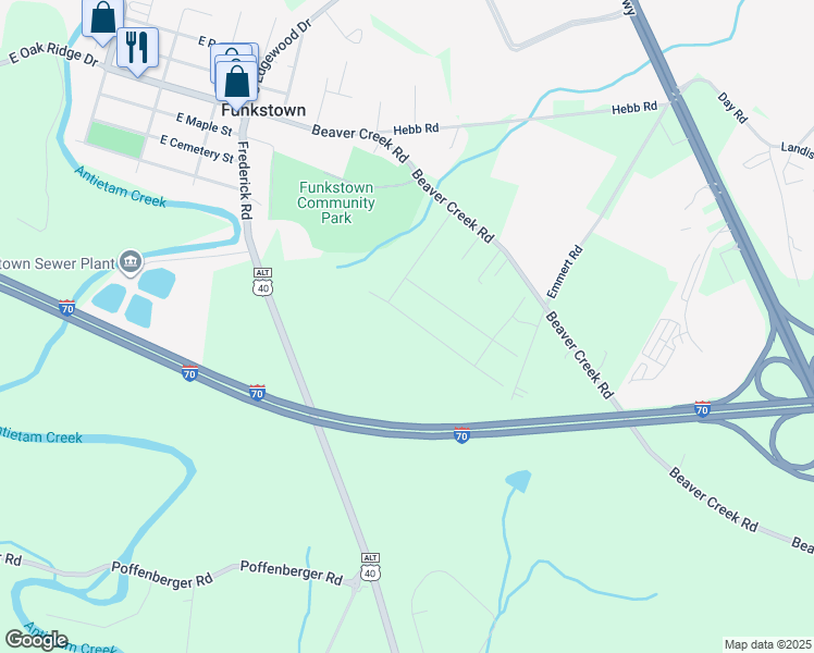 map of restaurants, bars, coffee shops, grocery stores, and more near 43 Charlotte Street in Hagerstown
