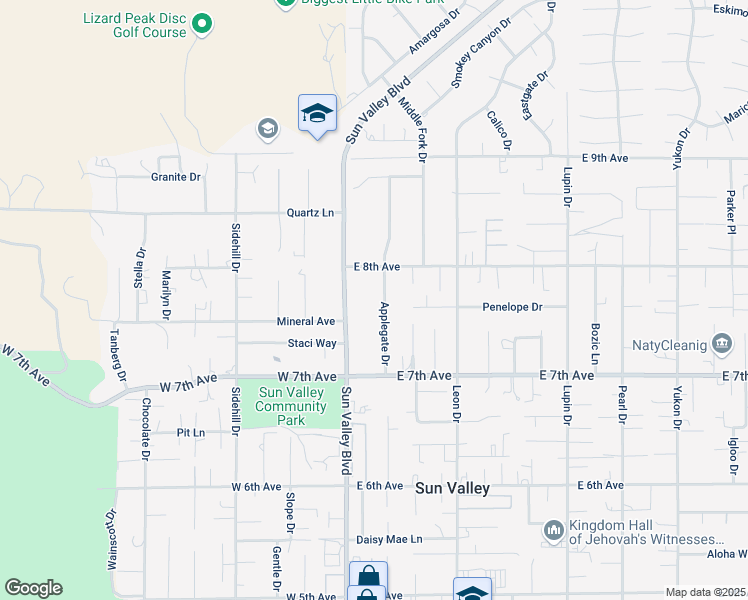 map of restaurants, bars, coffee shops, grocery stores, and more near in Sun Valley