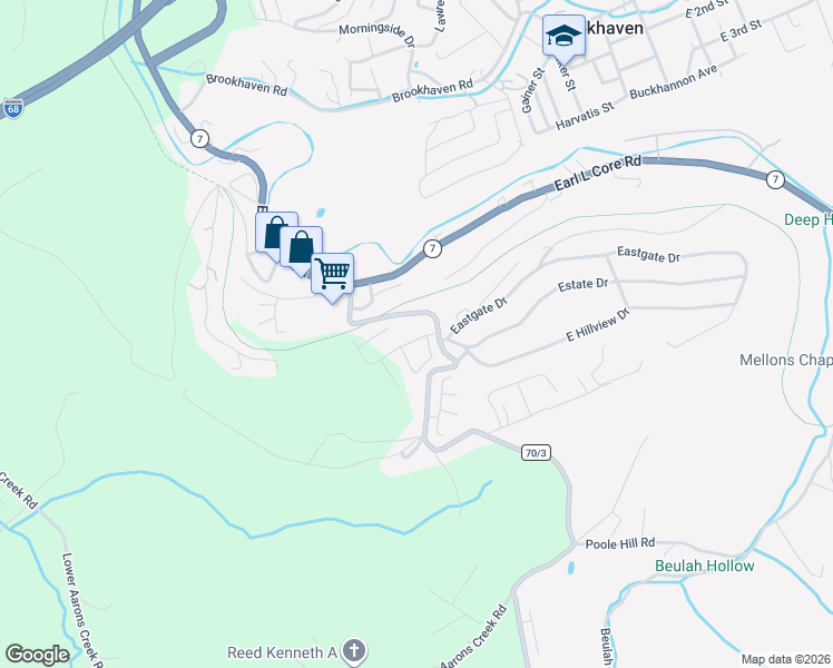 map of restaurants, bars, coffee shops, grocery stores, and more near 2 Summers Ridge Road in Morgantown