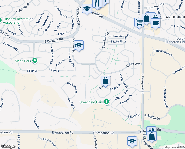 map of restaurants, bars, coffee shops, grocery stores, and more near 6322 South Himalaya Way in Centennial