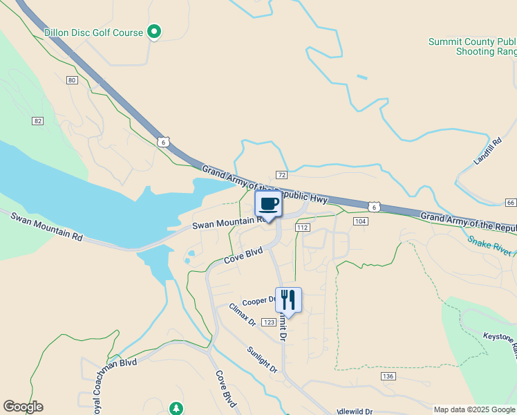 map of restaurants, bars, coffee shops, grocery stores, and more near 50 Sapphire Cove in Dillon