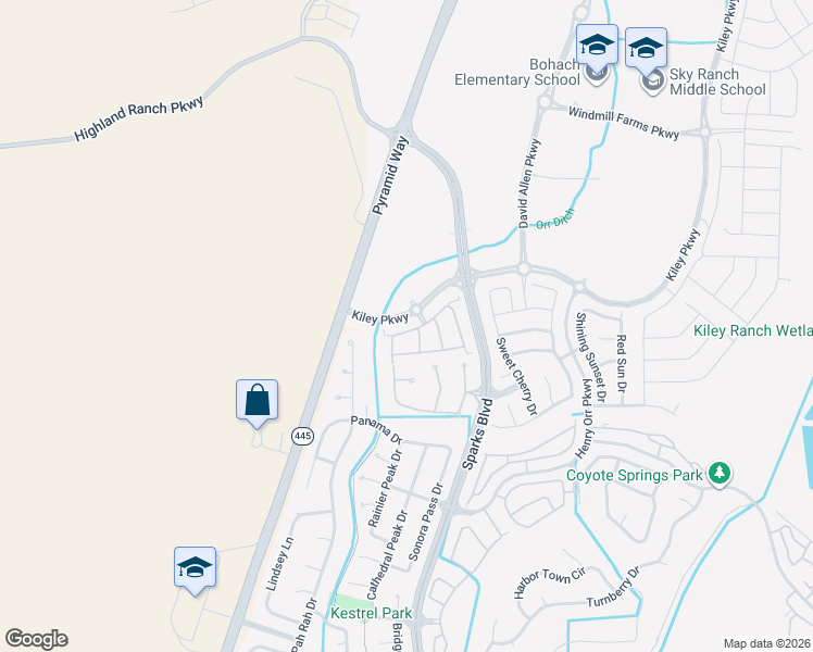 map of restaurants, bars, coffee shops, grocery stores, and more near 3000 Kiley Parkway in Sparks