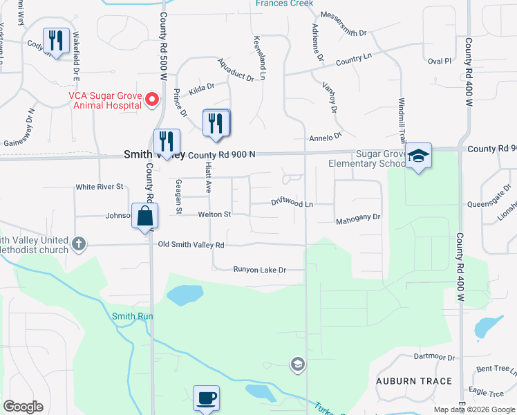 map of restaurants, bars, coffee shops, grocery stores, and more near 4669 Driftwood Lane in Greenwood
