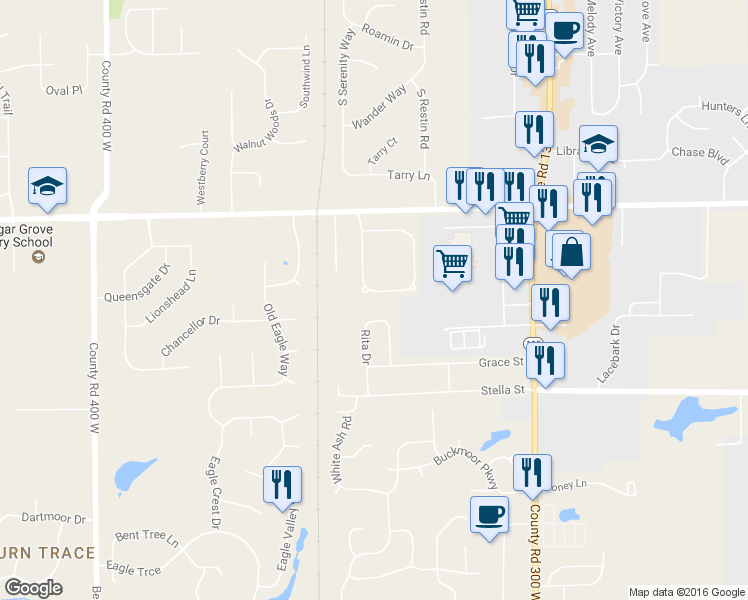map of restaurants, bars, coffee shops, grocery stores, and more near 3391 Lukes Way in Greenwood