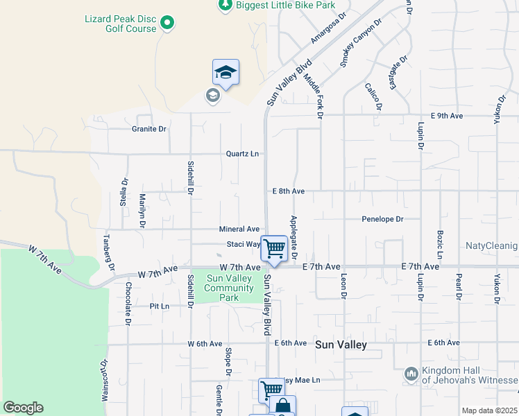 map of restaurants, bars, coffee shops, grocery stores, and more near 5755 Sun Valley Boulevard in Sun Valley