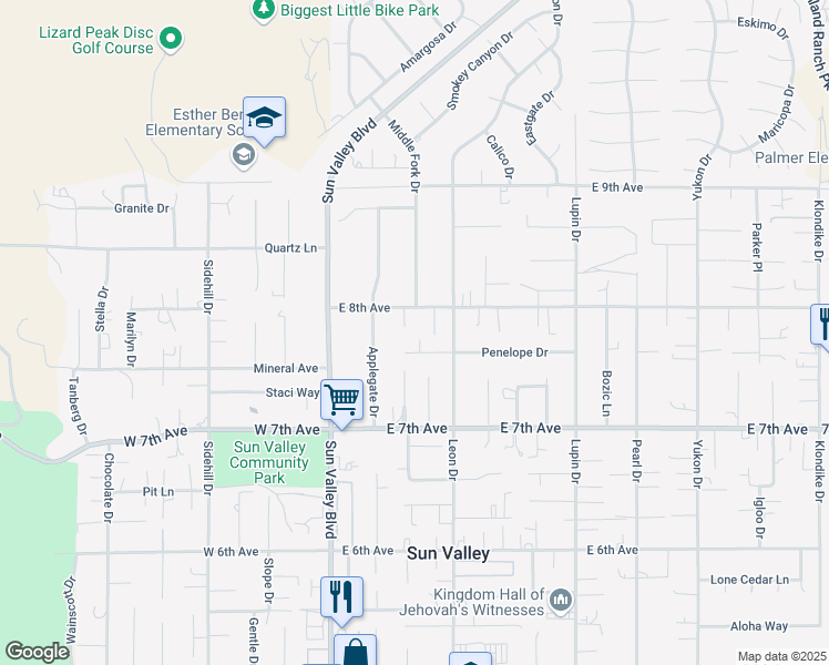 map of restaurants, bars, coffee shops, grocery stores, and more near in Sun Valley