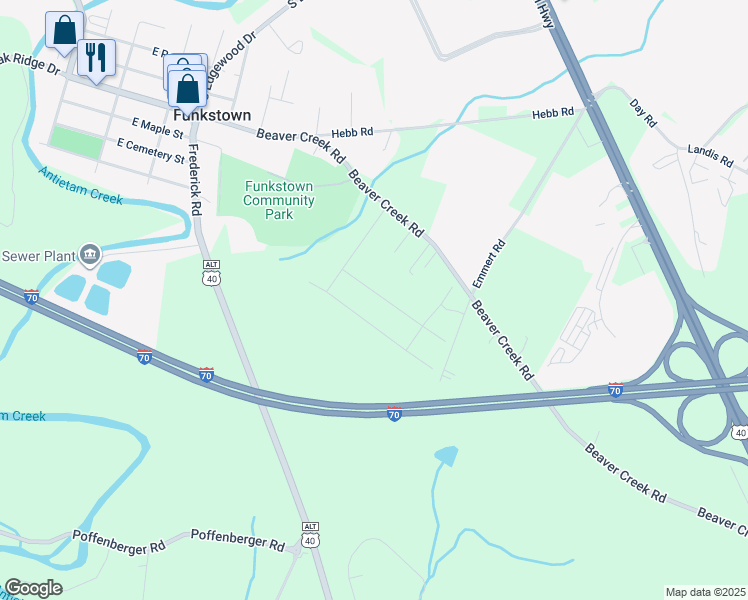 map of restaurants, bars, coffee shops, grocery stores, and more near 33 Raymond Crossing in Hagerstown